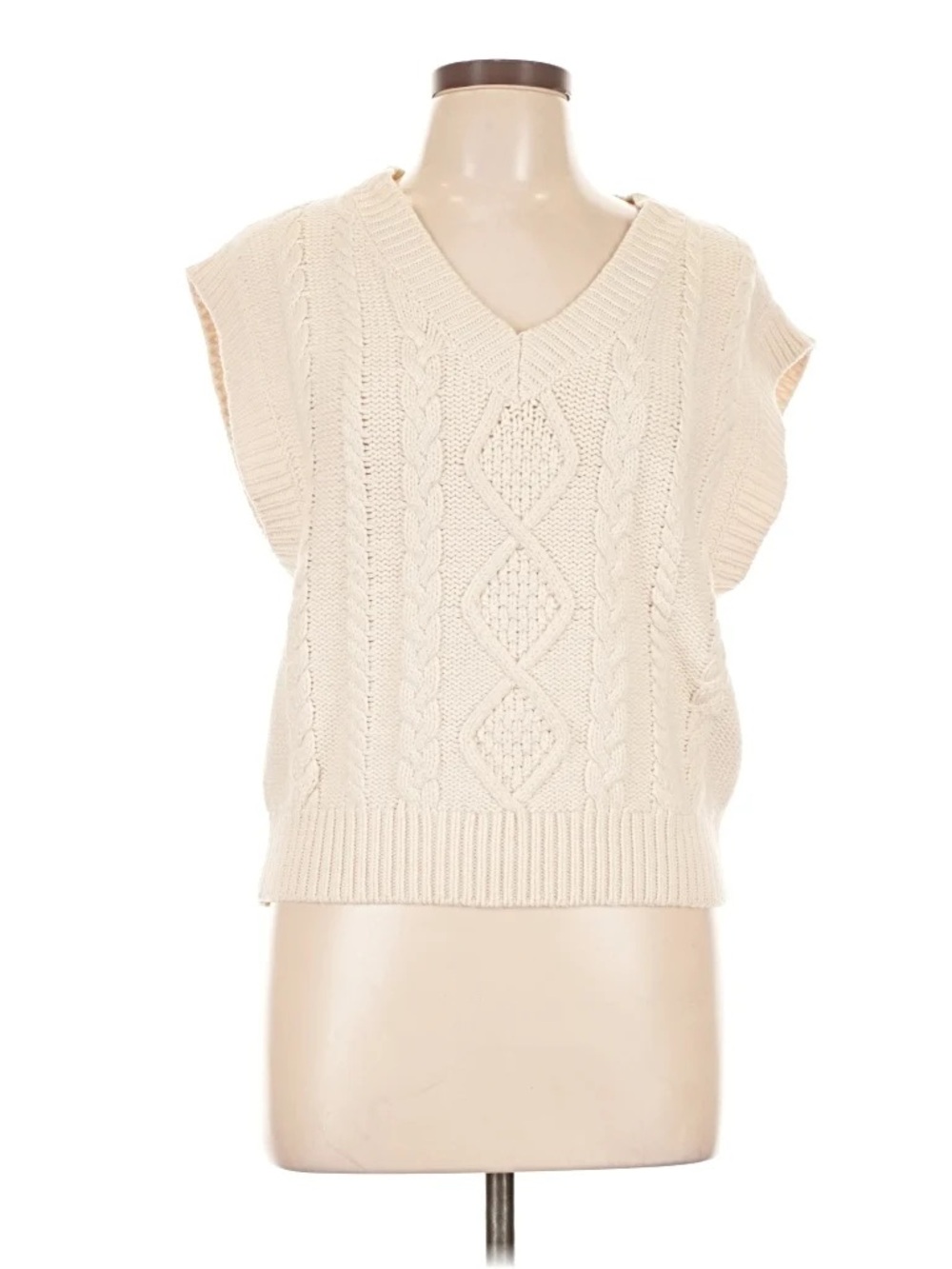 Aritzia Cream Cable Knit V-Neck Sweater Vest